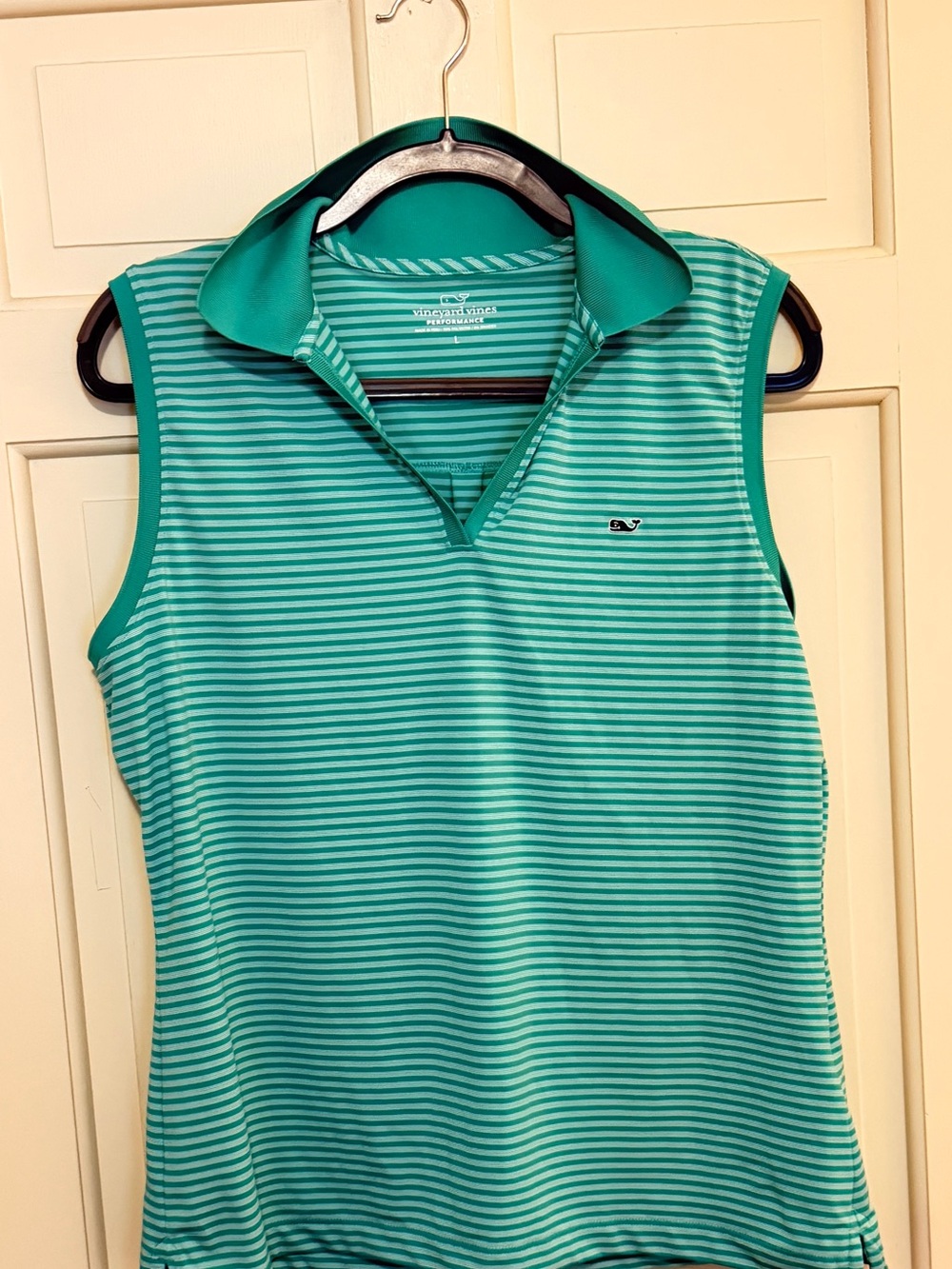 Vineyard Vines Performance Sleeveless Polo Tank Large Aqua Stripe Golf Tennis